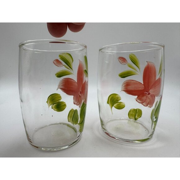 2 Bartlett Collins Gay Fad Handpainted juice glasses Pink Floral 3.25" - Picture 4 of 7